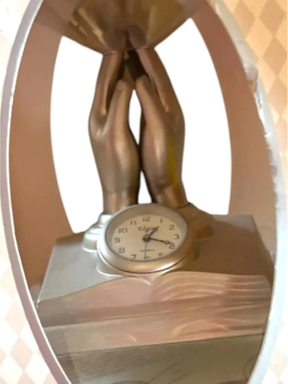 Praying Hands Desk Clock with Bible Base
